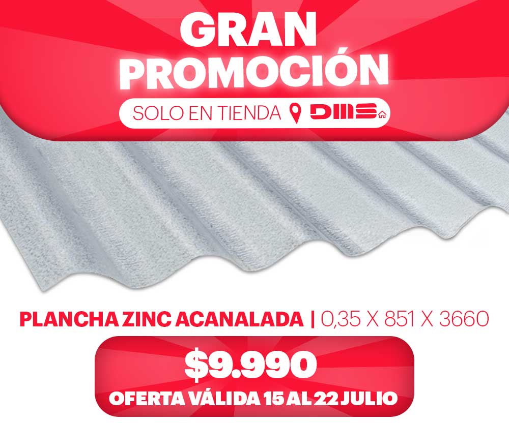 Gran promoción plancha zinc acanalada, oferta solo en tienda DMS